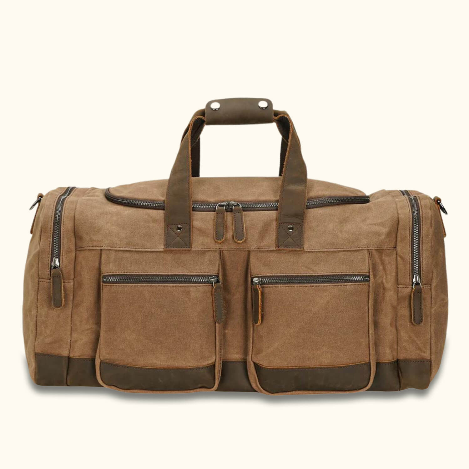 canvas travel bags for men Men's Leather Duffel Bag with Top-Load Zipper adjustable backpack straps Canvas Crossbody Bag Volutpat, Black