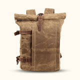 Khaki Waxed Canvas Motorcycle Backpack - Venture into the wild with confidence, as this rugged and stylish backpack accompanies you on thrilling motorcycle rides.