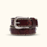 The Broken Banjo - Coffee Studded Leather Western Belt - Western Style Belt with Studded Details