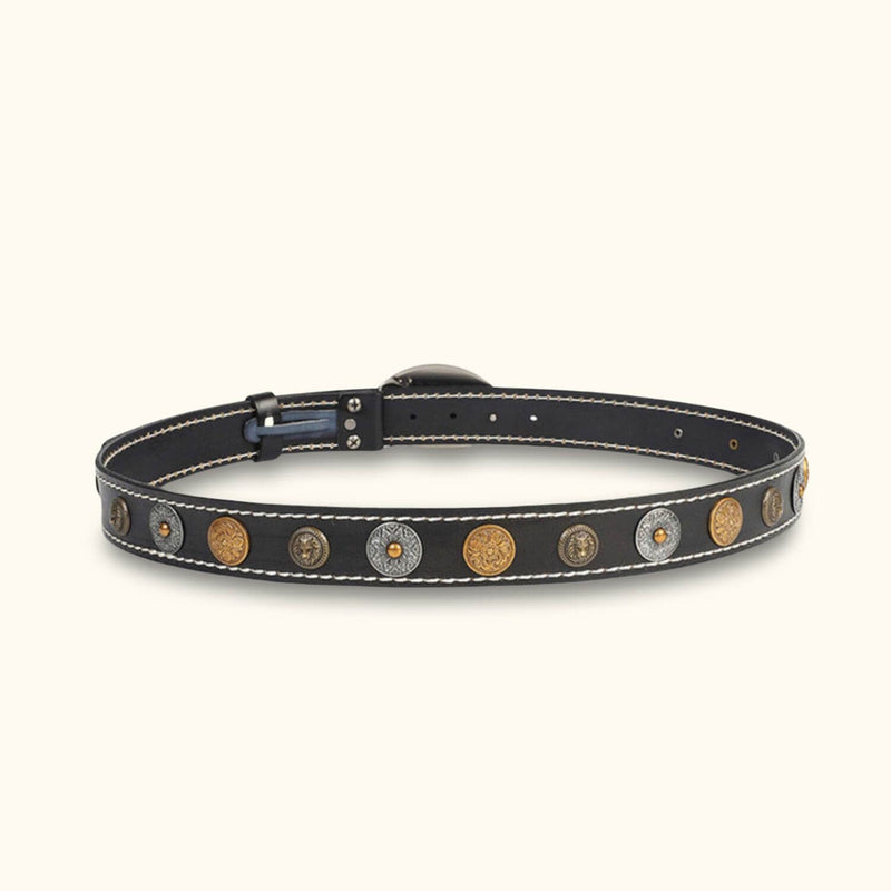 The Buckle Up - Black Unisex Western Leather Rivet Buckle Belt - Fashionable Leather Belt with Rivet Buckle for Versatile Styling
