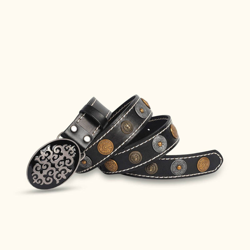 The Buckle Up - Black Unisex Western Leather Rivet Buckle Belt - Classic Leather Belt with Rivet Buckle for a Western Look