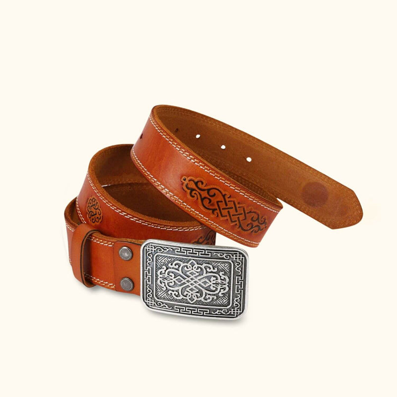 The Stitch Up - Camel Double Needle Stitch Leather Western Belt - Classic Men's Leather Belt with Detailed Stitching