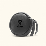 Black drawstring leather coin pouch handcrafted by Western Leather Goods.