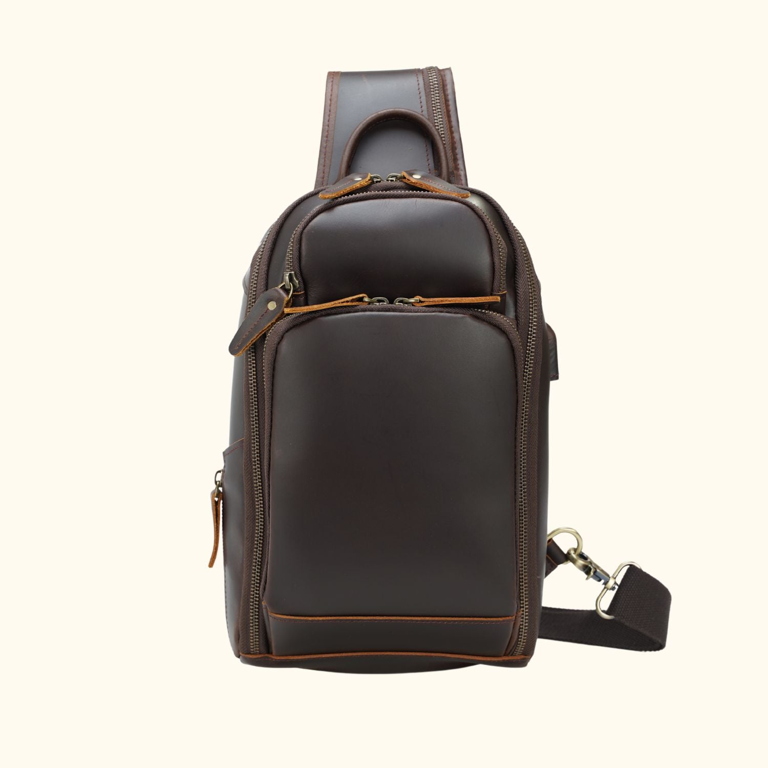 Vintage Leather Tablet Chest Pack FullGrain Leather Sling Bag