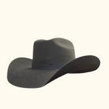 Western Nomad Felt Cowboy Hat in gunmetal, showcasing its luxurious blend of cashmere and wool with a satin-lined crown.