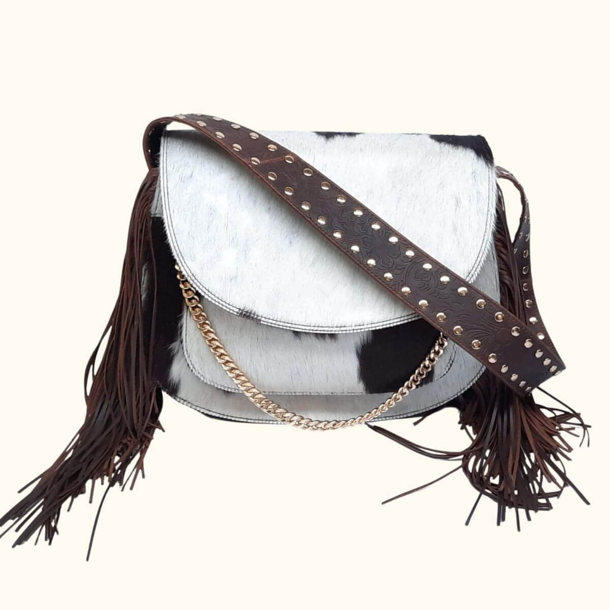 Leather Fringe Purse Cowhide Crossbody Western Purse Bolsa 