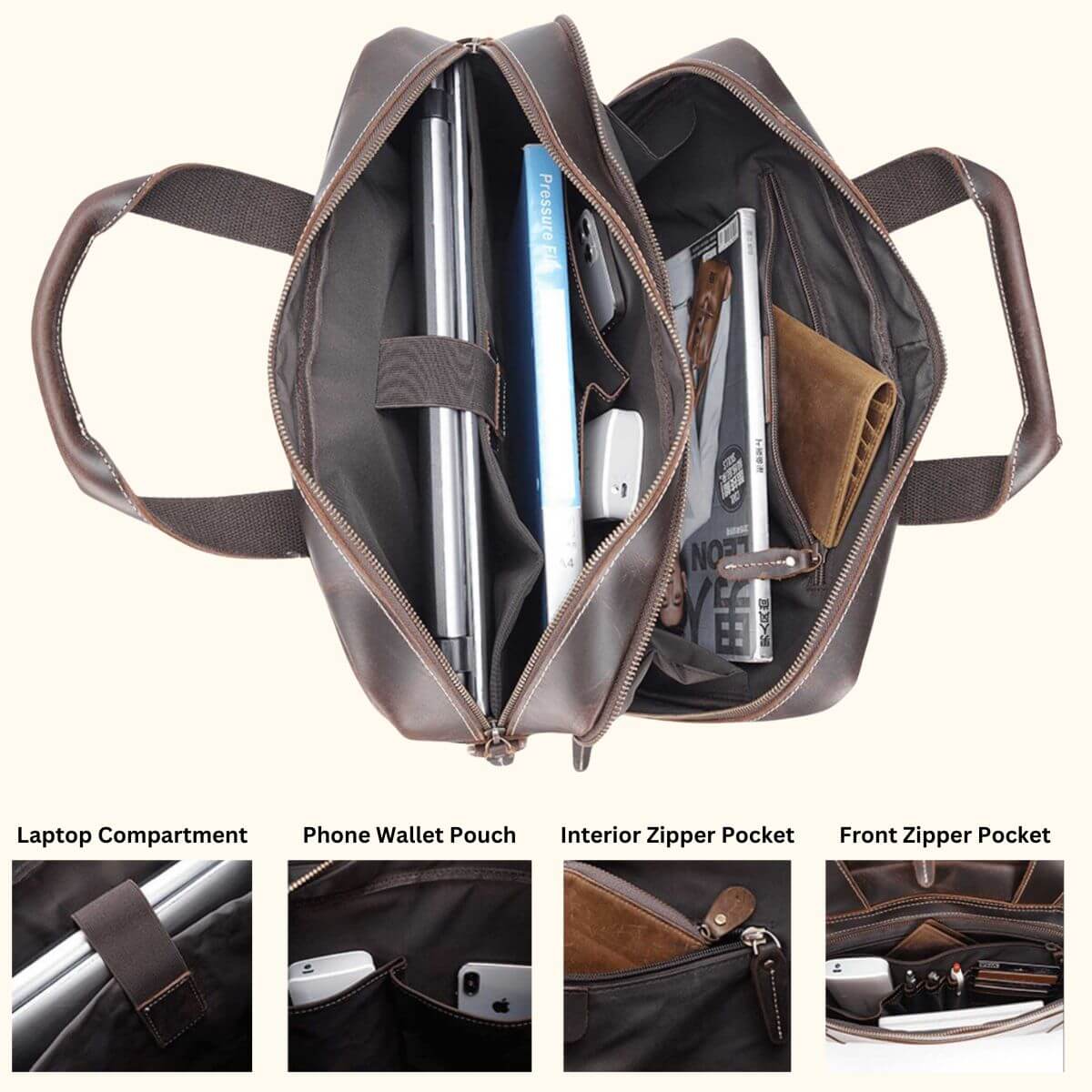 The Globe Trotter – Men’s Leather Travel Briefcase – Western Leather Goods