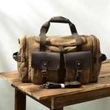 Brown Canvas Duffle Bag: A versatile and stylish duffle bag in a rich brown hue, constructed from durable canvas material, perfect for various activities, including travel, sports, or everyday use.
