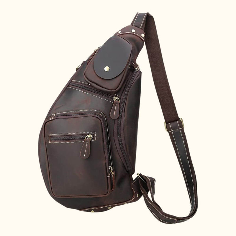 Small Daypacks Full Grain Leather Crossbody Sling Bag Travel Hiking Backpack