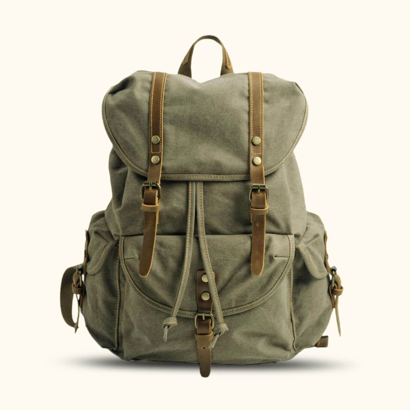 canvas and leather vintage backpack with genuine for women men. style The strong magnetic buttons Vintage Wax Canvas Full Grain