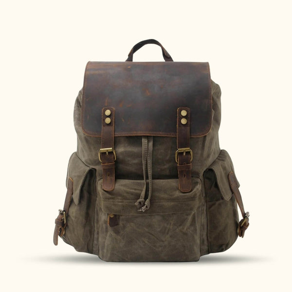 Army Green Unisex Canvas Backpack - A rugged and fashionable backpack that suits all genders, combining style and practicality in one.