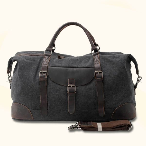 Sleek Black Canvas Weekender Bag – Your Stylish Travel Companion