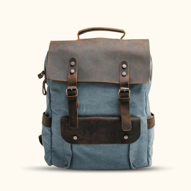 canvas leather backpack blue The Summiter