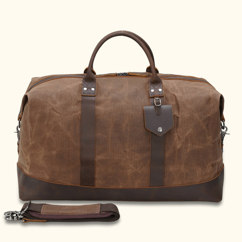 Brown Waxed Canvas Duffel Bag - A versatile and rugged travel companion.