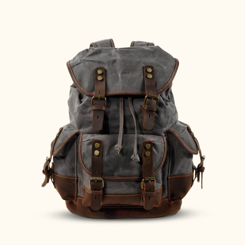 canvas and leather backpack gray The Heritage