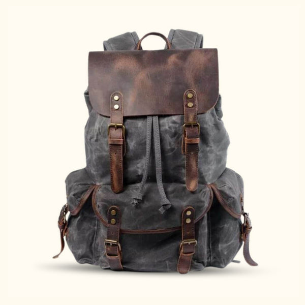 Gray Waxed Canvas Leather Backpack - Experience rugged elegance with this versatile backpack crafted from premium waxed canvas and leather.