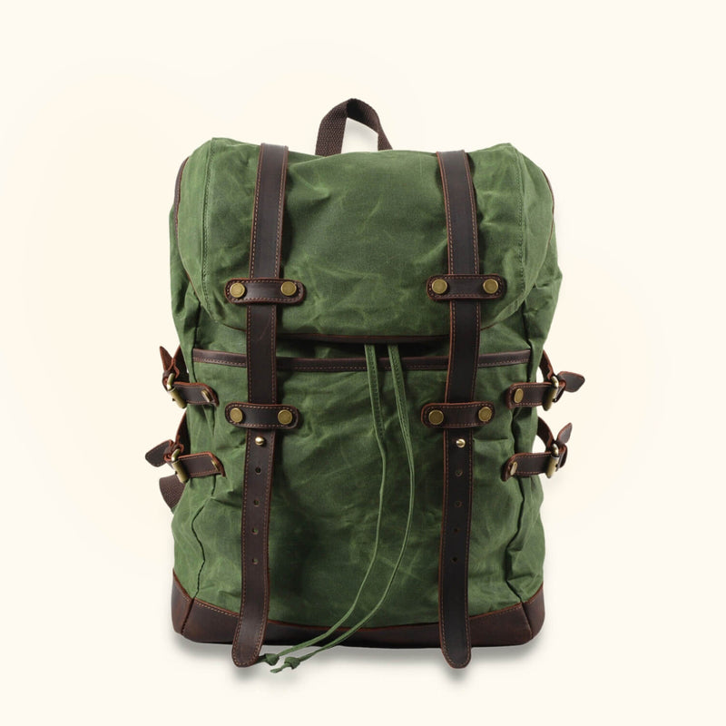 Green Canvas Hiking Backpack - An eco-friendly and rugged backpack, ideal for hiking and outdoor expeditions.