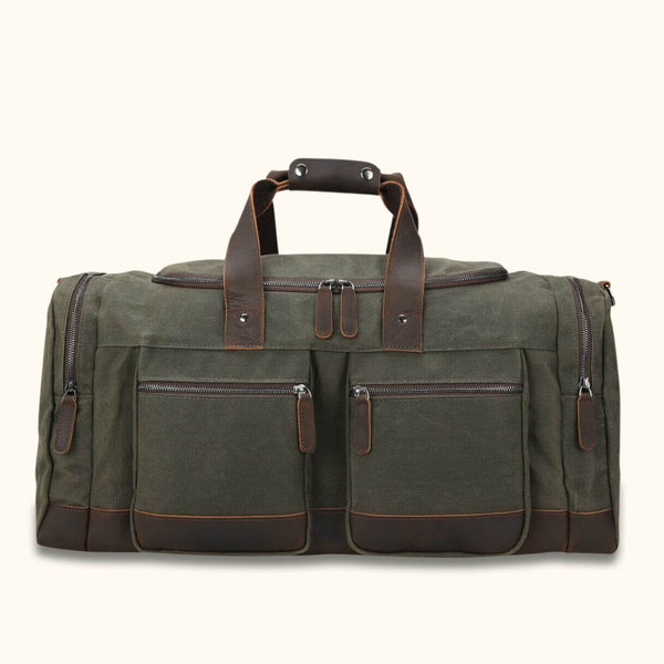 Green Waxed Canvas Leather Duffel Bag - Nature-inspired durability and style for your travel needs.