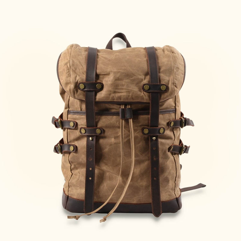 Khaki Canvas Hiking Backpack - A versatile and durable backpack, perfect for hiking and outdoor adventures.