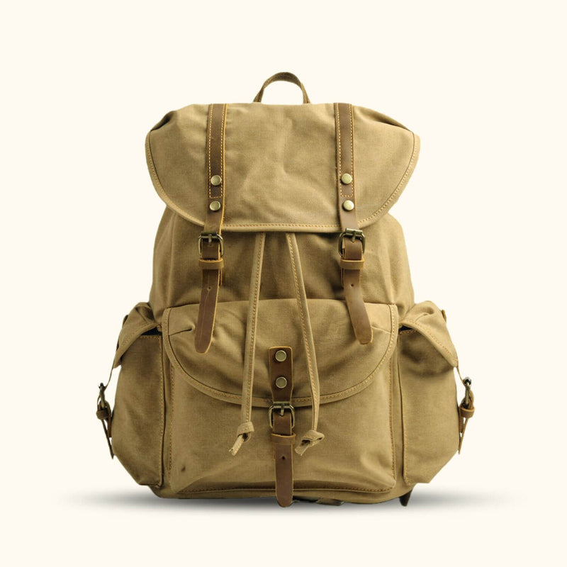 Khaki Canvas School Backpack - A timeless and durable backpack, perfect for students and daily adventures in style.
