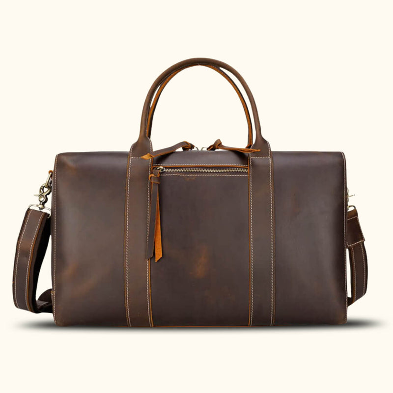 Elevate your travels with a leather travel duffel bag.