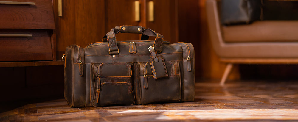 Unveil the epitome of style and function with a Leather Travel Duffle Bag, your companion for adventures near and far.
