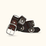 The Brass Sunflower - Sunflower Leather Belt - Brown Stylish Western Belt with Sunflower-Inspired Design and Genuine Leather