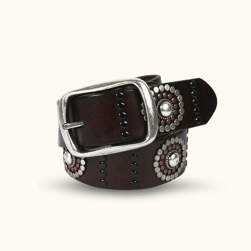 The Brass Sunflower - Brown Leather Belt with Sunflower Pattern - Stylish Western Belt with Genuine Leather and Intricate Sunflower Design