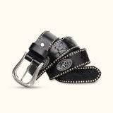 The Broken Banjo - Black Studded Leather Belt - Edgy Western Style Belt with Studded Details