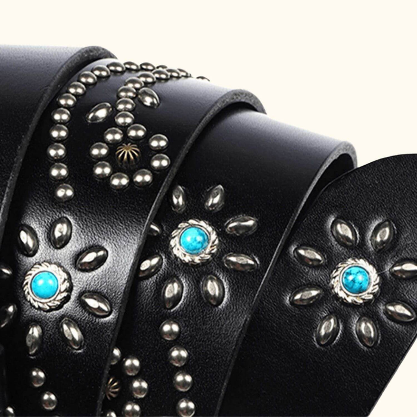 Vintage‎ Black Leather Belt Turquoise Buckle Western Southwest Rodeo Cowboy 42\