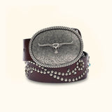 The Raging Bull - Men's Leather Western Belt - Stylish Leather Belt with Raging Bull-Inspired Design and Turquoise Inlays