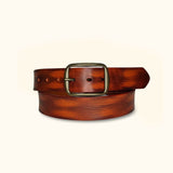 The Charred Cigar - Brown Leather Western Belt for Men - Classic Men's Leather Belt with Brass Buckle Front