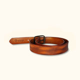 The Charred Cigar - Brown Leather Western Belt for Men - Classic Men's Leather Belt with Brass Buckle - Western Logo