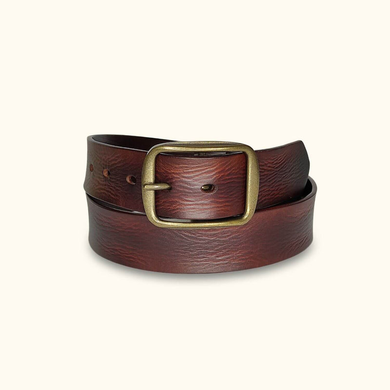 The Charred Cigar - Coffee Leather Western Belt - Classic Men's Belt with Brass Buckle