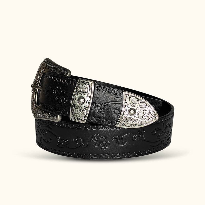 The Cicada - Engraved Leather Cowboy Belt for Men - Classic Cowboy Style Belt with Intricate Engravings