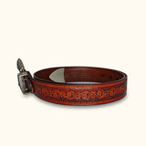 The Cicada - Brown Engraved Leather Cowboy Belt for Men - Classic Cowboy Style Belt with Intricate Engravings