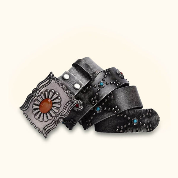 The Constellation - Black Colorful Stone Decorated Belt - Vibrant Belt with Eye-Catching Colorful Stone Embellishments