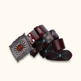The Constellation - Coffee Decorated Belt with Colorful Stone Embellishments - Stylish Belt with Eye-Catching Decorations