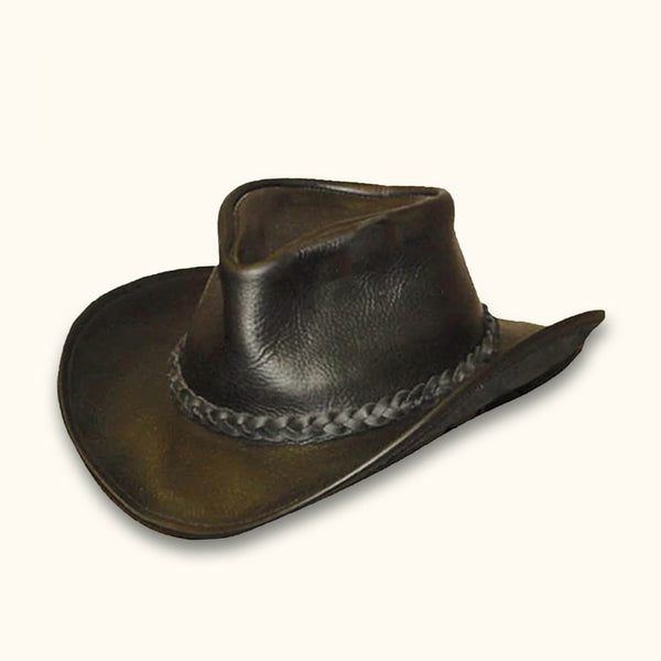 Black Leather Coyote Walker Hat - Western Style Hat