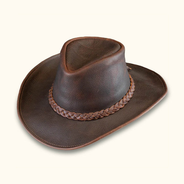 Brown Leather Coyote Walker Hat - Classic Walker Hat in Brown Leather