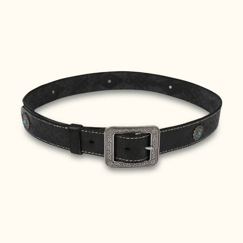 The Misty Mongolian - Men Black Leather Belt - Stylish Belt with a Touch of Mongolian Inspiration