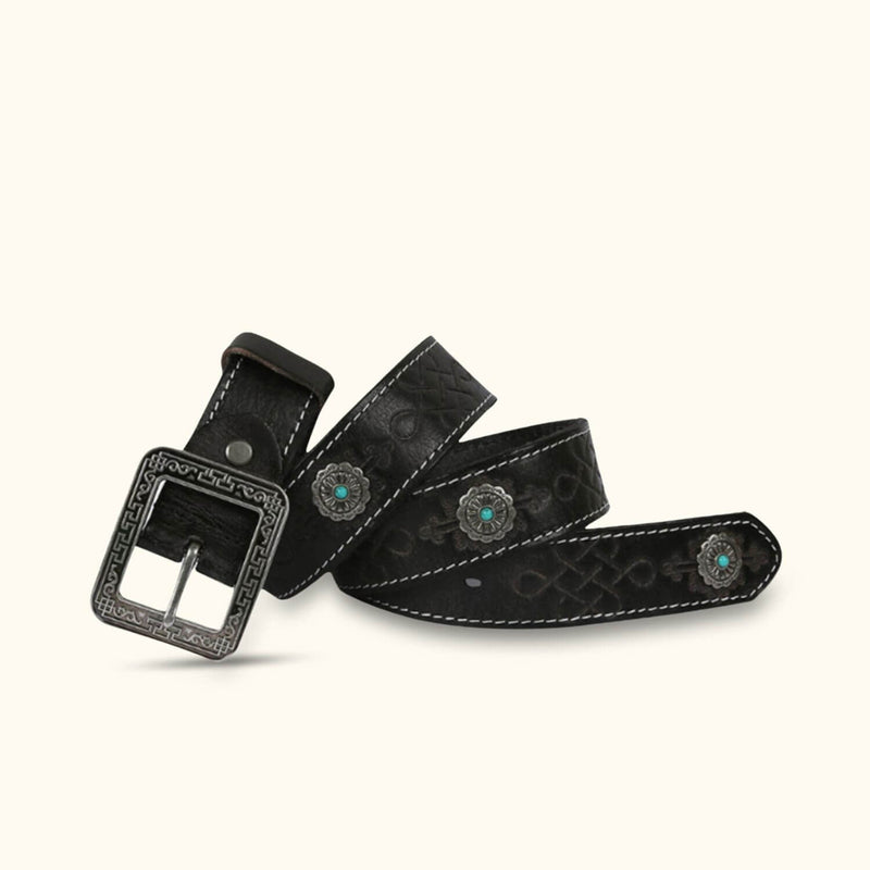 The Misty Mongolian - Black Men's Leather Belt - Stylish Belt with a Touch of Mongolian Inspiration