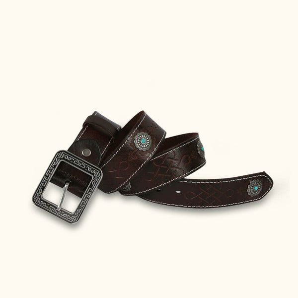 The Misty Mongolian - Brown Men's Leather Belt - Stylish Belt with a Touch of Mongolian Inspiration