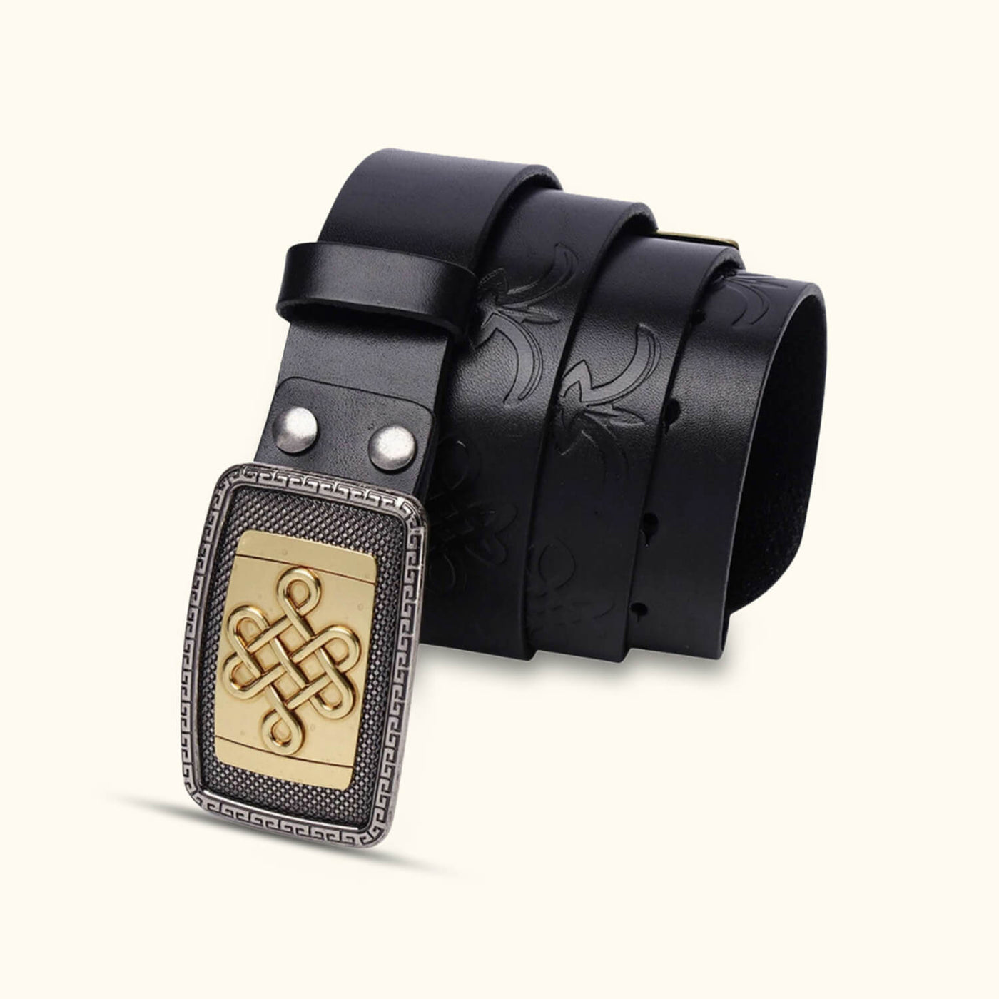 Vintage knot Black Leather Belt Artisan Handcrafted Celtic Knot Embossed Leather Belt  main image 3