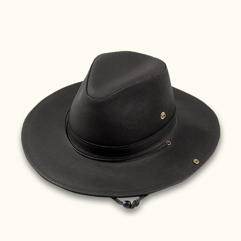 The Outrider - Black Leather Aussie Hat - Classic Leather Aussie Cowboy Hat