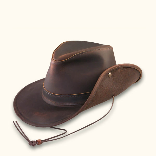 The Outrider - Brown Western Leather Aussie Hat - Classic Aussie Cowboy Hat