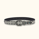 The Rancher's Pride - Gray Turquoise Inlay Cowboy Belt for Men - Classic Western Belt with Gray Shade and Turquoise Accents