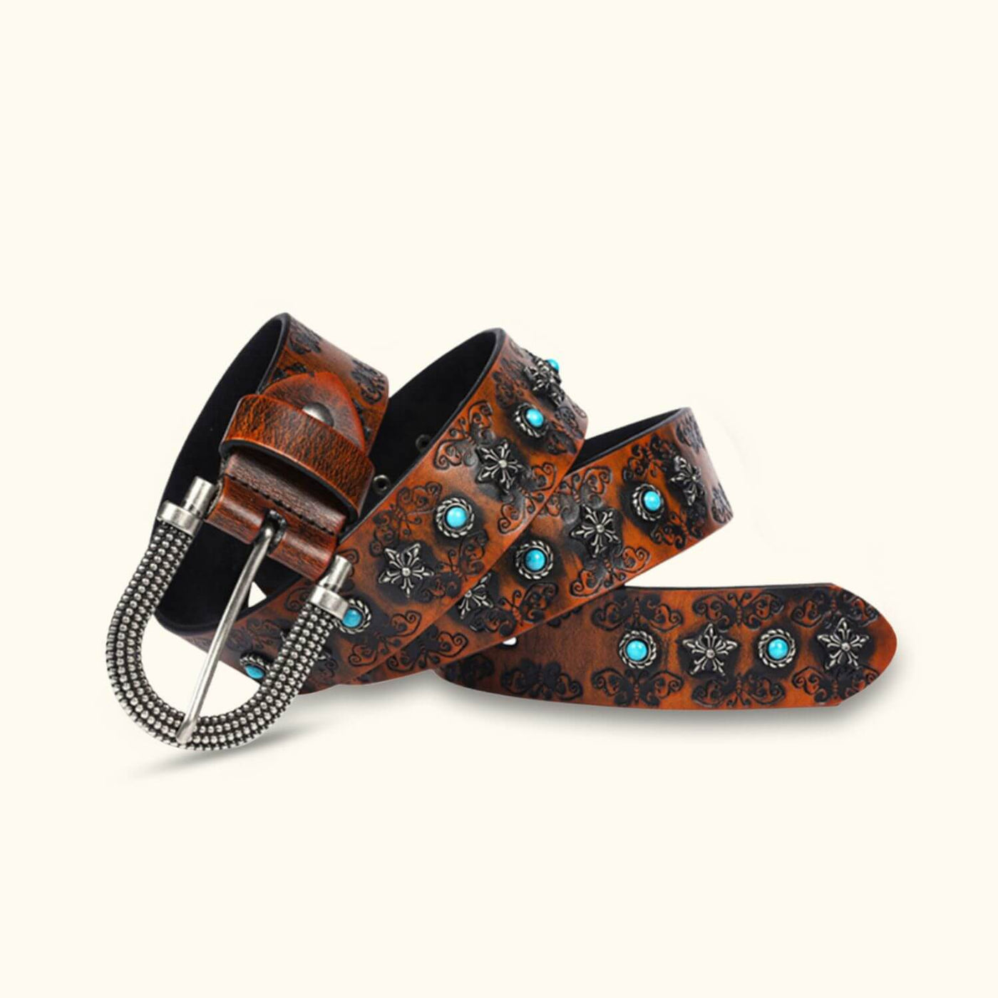 Turquoise Inlay Western Leather Belt with Decorative Buckle. Size 30 Waist Turquoise Inlay Belt - Etsy main image 2