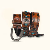 The Rancher's Pride - Brown Turquoise Inlay Belt for Men - Stylish Western Belt with Brown Shade and Turquoise Accents