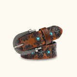 The Rancher's Pride - Turquoise Inlay Belt for Men - Stylish Western Belt with Brown Shade and Turquoise Accents